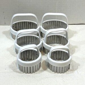 TWO Sets 6 Pieces Nesting Biscuit/Cookie Cutters Crinkle Edges White Handles